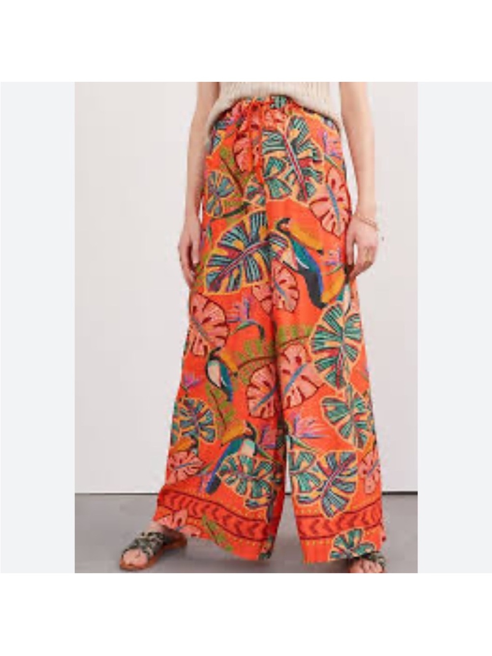 Farm Rio orange drawstring wide leg pants XS